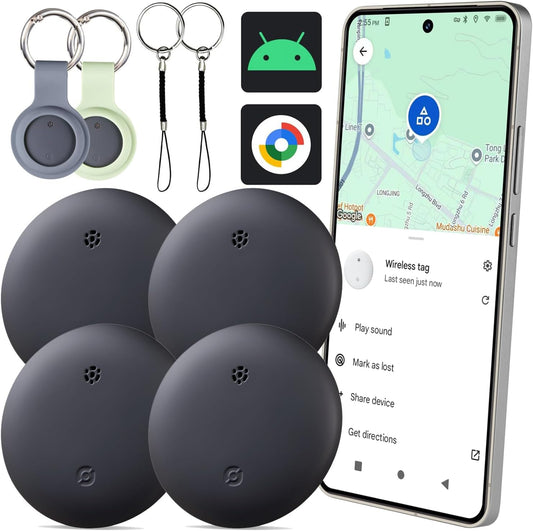 Bestray GPS Tracker Android, Air Smart Tag Compatible with Google Find My (Android Only), Key Finder for Keys, Luggage, Suitcase, Wallet, IP66 Waterproof, 4 Pack