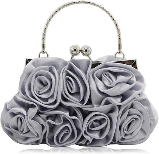 JAMBHALA Women Evening Clutch Bag Floral Satin Purses with Detachable Strap for Wedding, Party, Prom