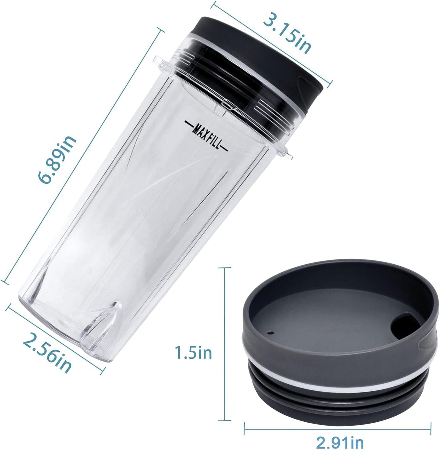 16oz Blender Cup Compatible with Ninja Blender BL660 BL740 BL770 BL780 BL810 QB3000, Single Serve Cup with Sip & Seal Lids for Nutri Ninja Replacement Parts