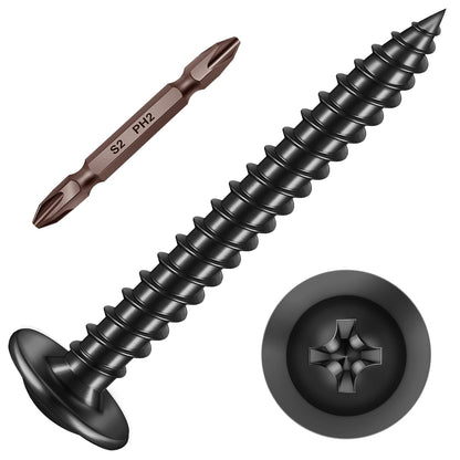 150Pcs #8 × 2" Black Screws for Wood, Phillips Truss Head Wood Screws, Quick Metal Self Tapping, Zinc Plated Steel, Truss Head Screws by Mywish