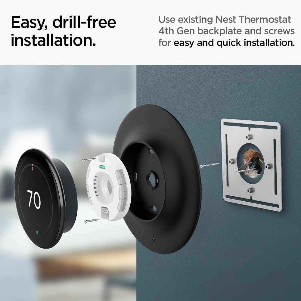 Spigen Wall Plate Designed for New Google Nest Learning Thermostat 4th Generation (2024) Wall Plate - Matte Black