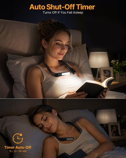 Upgraded Neck Light, Reading Light with Power Display, Timer | 3 Color Adjustable Brightness Book Light, Hands-Free Neck Lamp for Reading, Knitting, Crochet, Sewing, Book Lovers Gifts