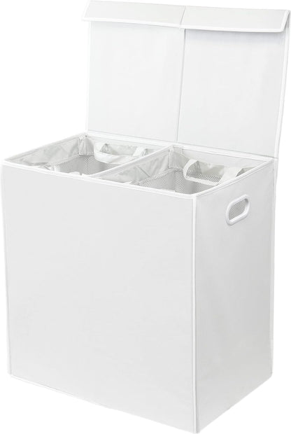 SimpleHouseware Double Laundry Hamper with Lid and Removable Laundry Bags, Beige