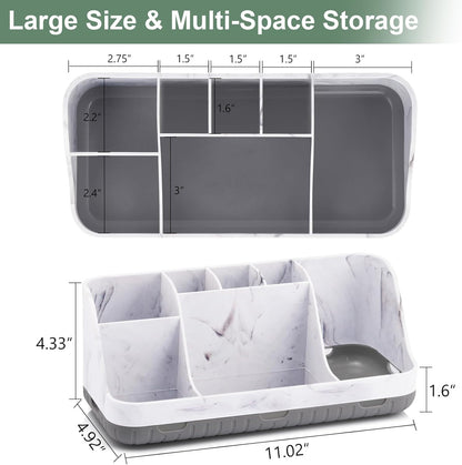Marble Grey Bathroom Countertop Organizer with 7 Slots, Detachable Electric Toothbrush and Toothpaste Holder with Drainage - PuriLite