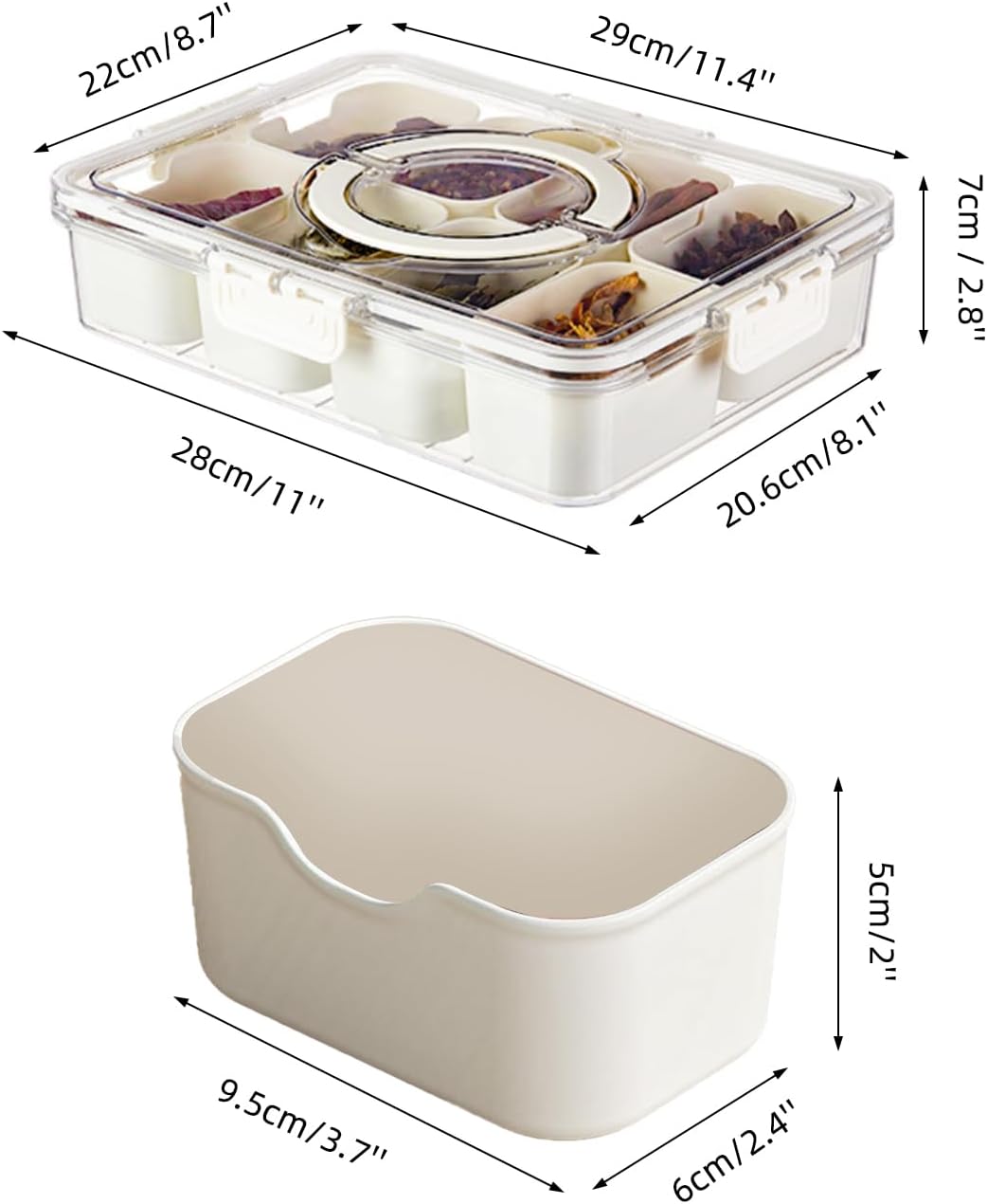 Pure Future Snackle Box Container with Handle - 8 Compartment Divided Serving Tray with Lid - Crystal Clear Charcuterie Box for Travel, Parties, Movie Nights & Daily Snacks (Hand Wash Only)
