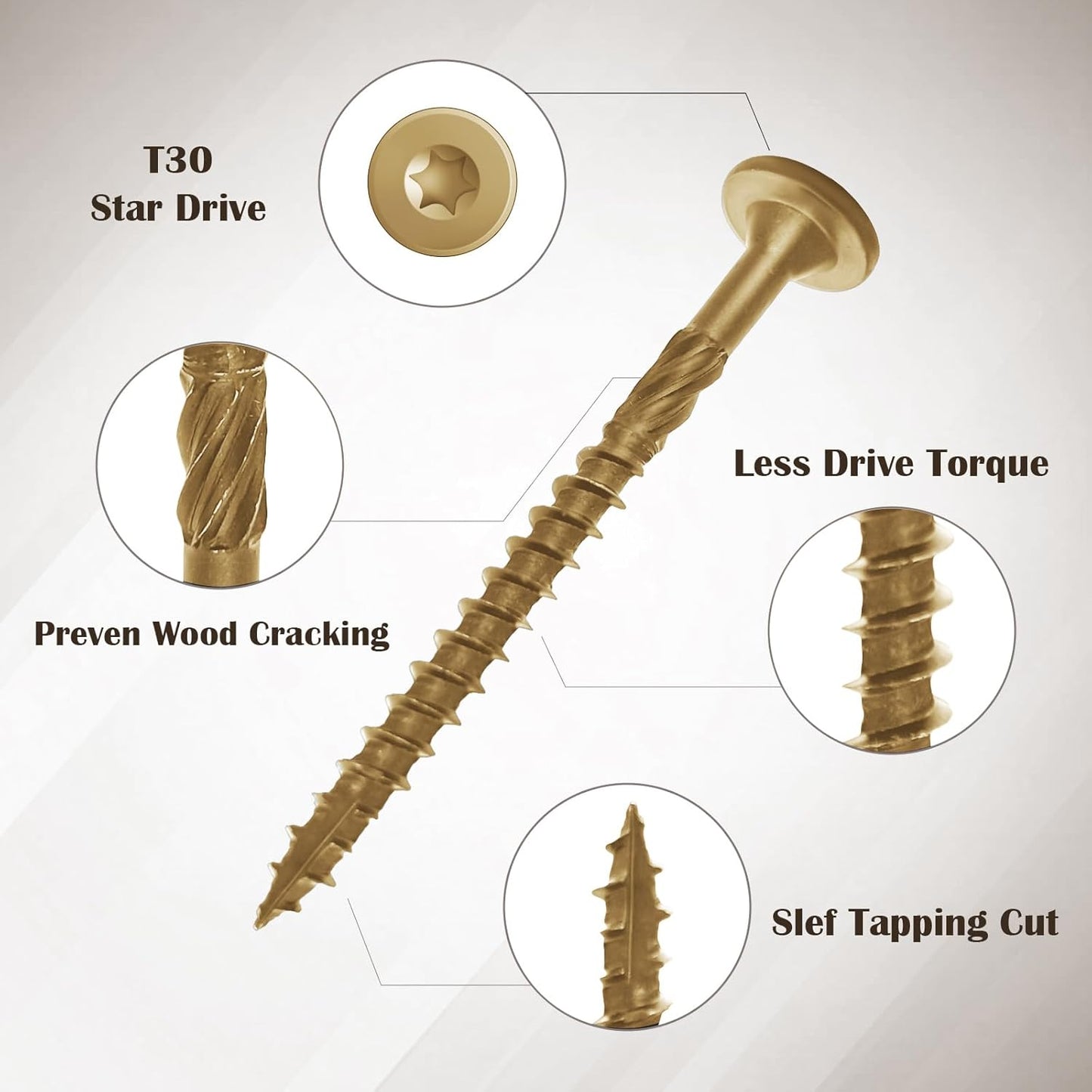 6 Inch Deck Screws 50Pcs, Structural Wood Screws, Rust Resistant Timber Screws for Timber/Log/Landscaping Wood, with T30 Star Bit (#14 x 6 Yellow)