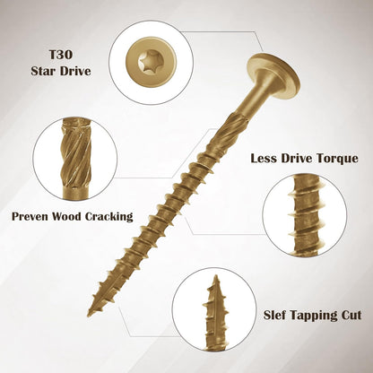 6 Inch Deck Screws 50Pcs, Structural Wood Screws, Rust Resistant Timber Screws for Timber/Log/Landscaping Wood, with T30 Star Bit (#14 x 6 Yellow)