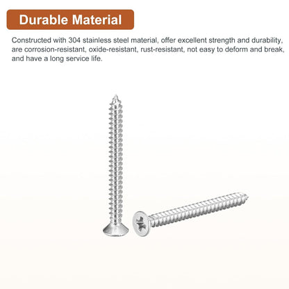 DTGN 100Pcs #6x1/2 Flat Head Wood Screws, 304 Stainless Steel Phillips Self Tapping Screws - Good for Woodworking, Furniture - Silver
