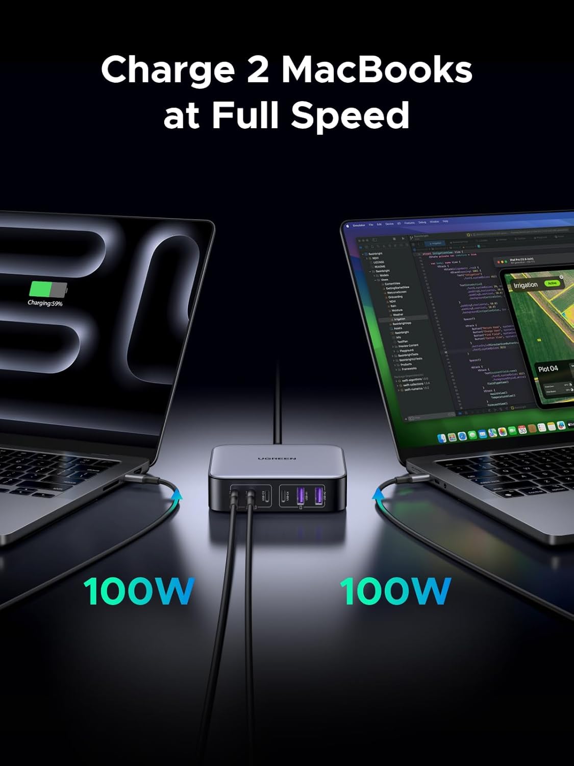 UGREEN Nexode 200W USB C Charger, 6 Ports GaN Desktop PD Fast Charger Compatible for MacBook Pro/Air, iPad Pro/Air, iPad, Dell XPS, Galaxy S22/S21, iPhone 15/14/13, Pixel, Steam Deck and More