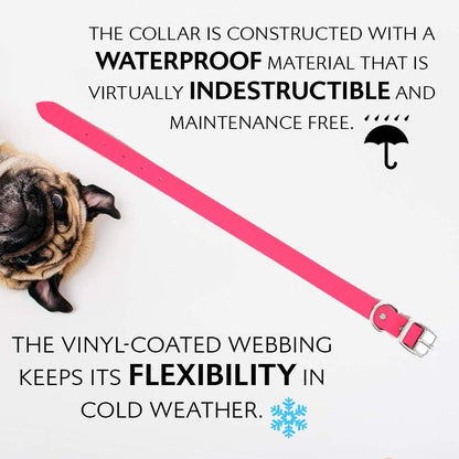 Regal Dog Products Large Pink Waterproof Dog Collar with Heavy Duty Double Buckle & D Ring | Vinyl Coated, Custom Fit, Adjustable Biothane Dog Collar | Chew Resistant Waterproof Collar for Dogs