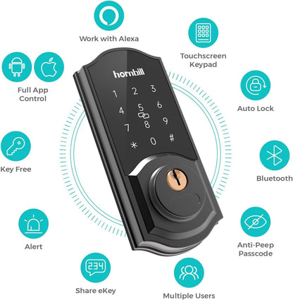 Keyless Entry Door Lock Deadbolt, Hornbill Smart Lock Front Door, Electronic Door Locks with Keypads, Digital Auto Lock Bluetooth Smart Door Locks for Homes Bedroom