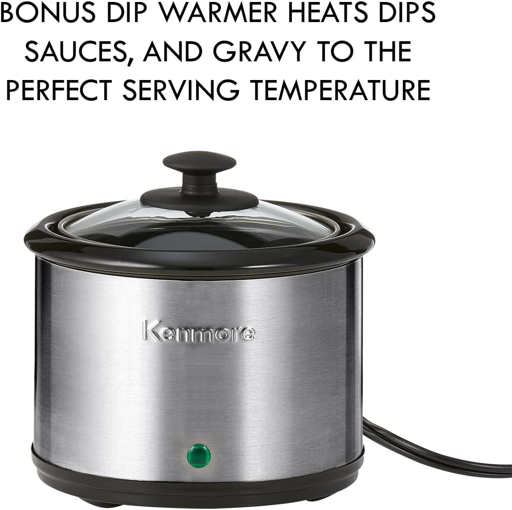 Kenmore 7 Quart Slow Cooker - Programmable Crock Pot with Dipper, Stainless Steel Electric Cookers, Warm Rice & Sous Vide Stew Soup for Lunch, Dishwasher Safe Non-Stick Ceramic Insert, Digital Control