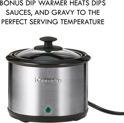 Kenmore 7 Quart Slow Cooker - Programmable Crock Pot with Dipper, Stainless Steel Electric Cookers, Warm Rice & Sous Vide Stew Soup for Lunch, Dishwasher Safe Non-Stick Ceramic Insert, Digital Control