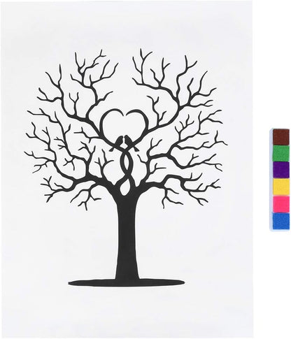 Wedding Fingerprint Tree, Canvas Signature Guestbook, Fingerprint Family Tree Kit with 6 Colors Inkpad, Fingerprint Guest Book for Wedding Birthday Party