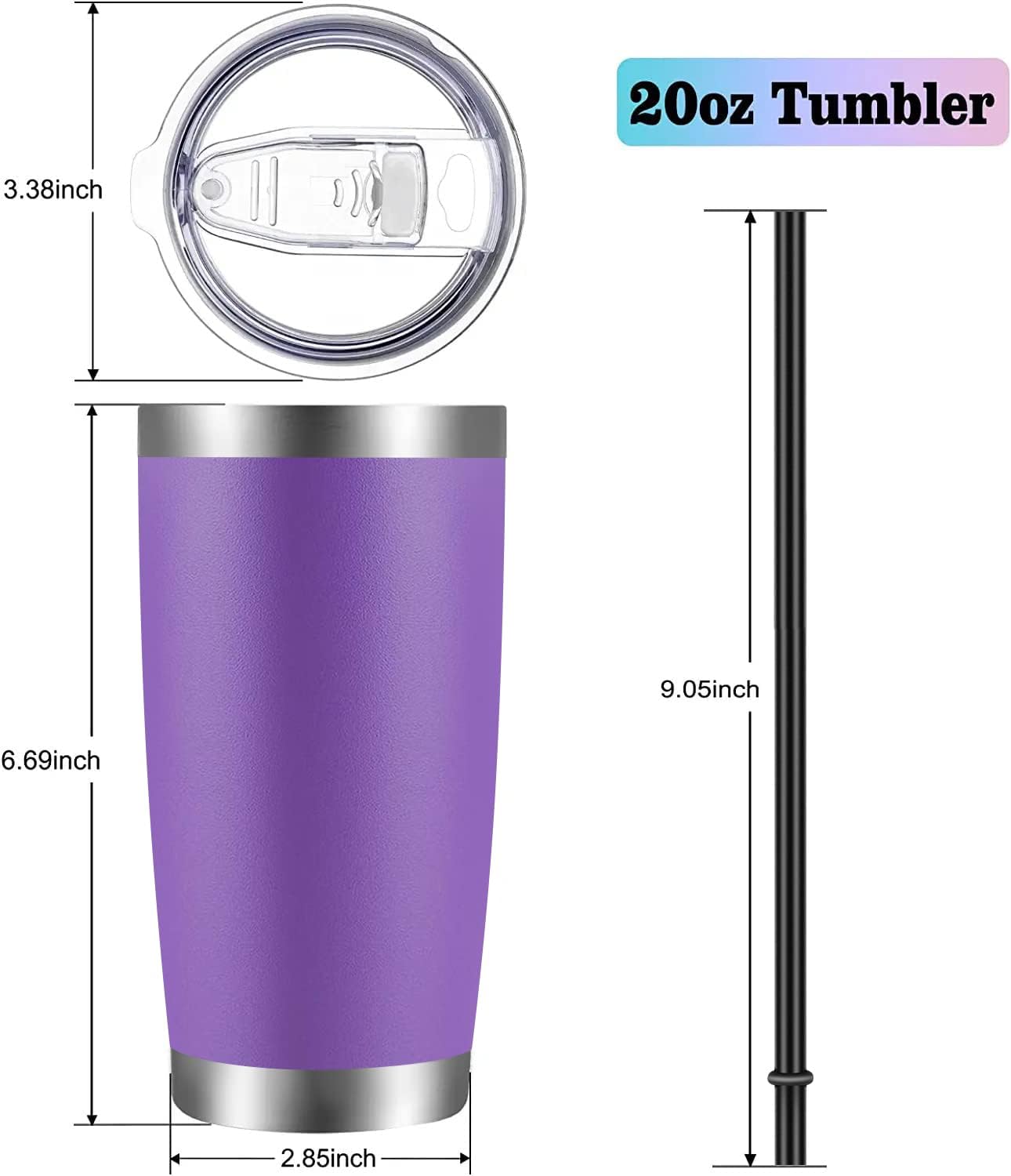 VEGOND 20oz Tumbler with Lid and Straw Stainless Steel Tumbler Cup Bulk Vacuum Insulated Double Wall Travel Coffee Mug Powder Coated Coffee Cup (Bluish Violet 6 Pack)