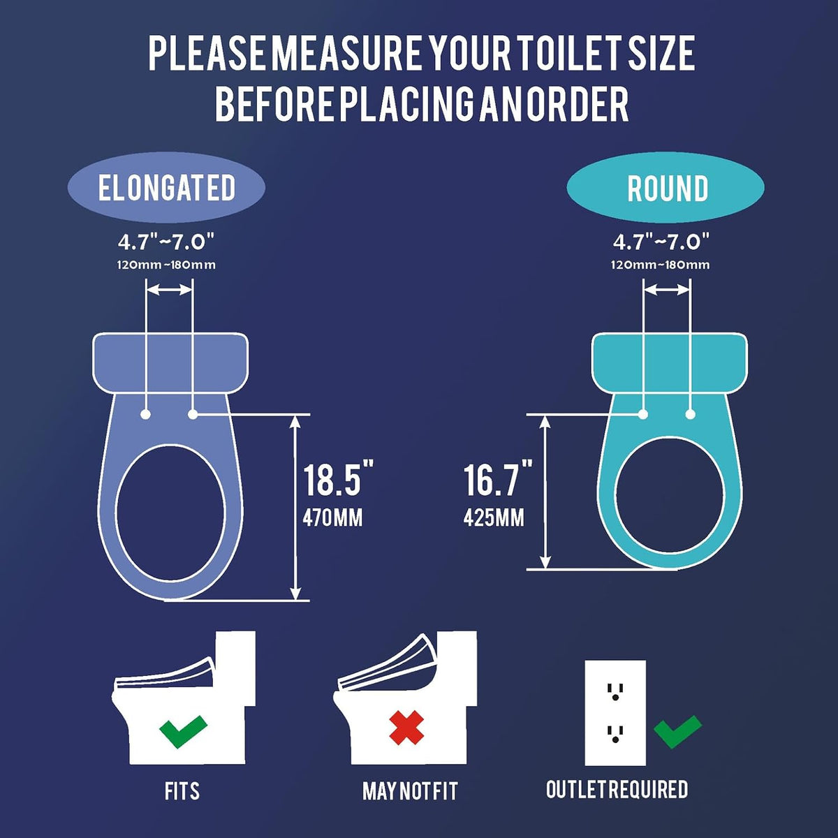 WLJBIDET Toilet Seat Bidet with Warm Water and Drying, O7L-1V, Elongated | Side Panel Control, Multiple Cleaning Modes, Adjustable Temperature, Soft Close Lid, LED Display, Nightlight