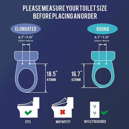 WLJBIDET Toilet Seat Bidet with Warm Water and Drying, O7L-1V, Elongated | Side Panel Control, Multiple Cleaning Modes, Adjustable Temperature, Soft Close Lid, LED Display, Nightlight