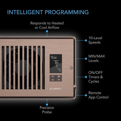 AC INFINITY AIRTAP T4, Quiet Register Booster Fan with Thermostat Control. Brown Bronze Vent. Fits 4 In x 10 In Registers.