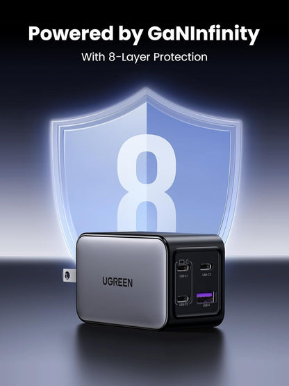 UGREEN Nexode 65W 4 Port GaN Fast Charging Block, 3 Port USB C Fast Compact Wall Charger Compatible with MacBook Pro/Air, iPhone 16 15 14 Pro, iPad, Galaxy S25/S24/S23, Pixel 8, Steam Deck