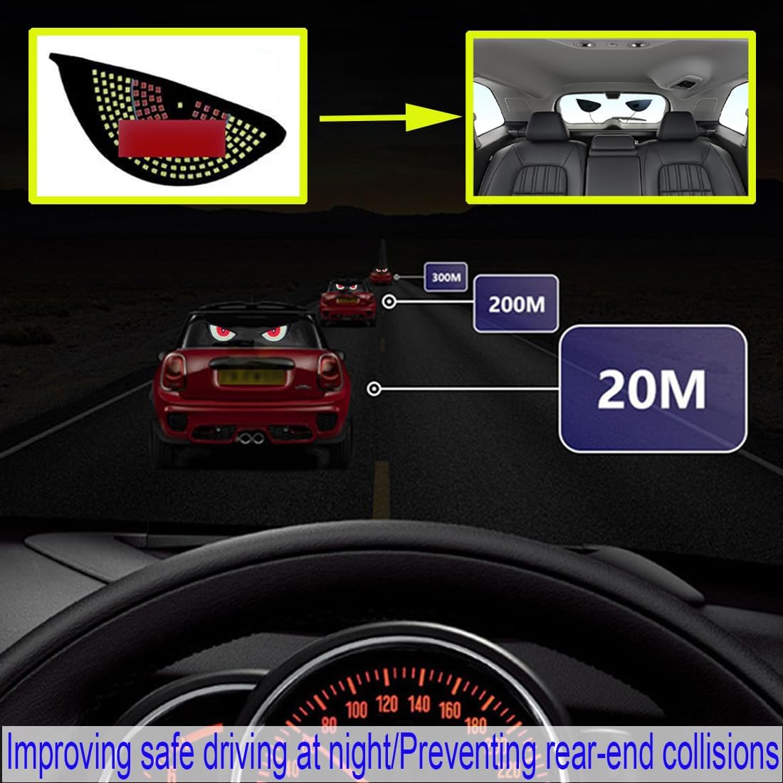 2Pcs Car Demon Eye Lamp,Car Windshield LED Eye,Car Rear Window LED Demon Eye,Dynamic Demon Eye Car Lamp,LED Eyes for Car,Car LED Demon Eye Light