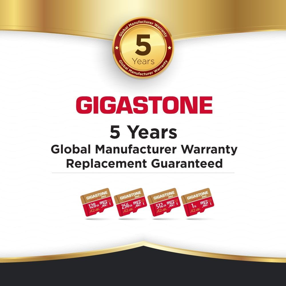 [5-Yrs Free Data Recovery] GIGASTONE 512GB Micro SD Card, 4K Camera Pro, A2 V30 for Smartphone, Gopro, Action Cams, 4K UHD Video Recording, R/W up to 150/120 MB/s, UHS-I U3 C10 Class 10 with Adapter