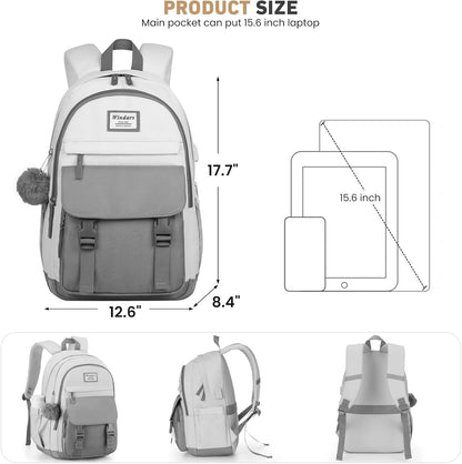 WINDARS School Backpack for Teen Girls, Cute College Backpacks for Women Students Aesthetic Bookbag Large 15.6 Inch Laptop Bag Middle School Travel Back Pack (Khaki Beige)