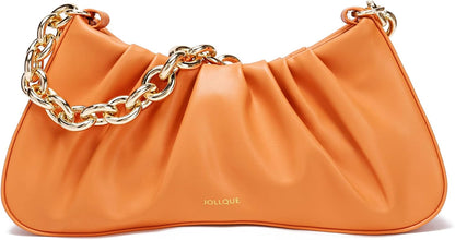 JOLLQUE Shoulder Bag for Women,Small Leather Handbag Purse,Gold Chain Evening Clutch