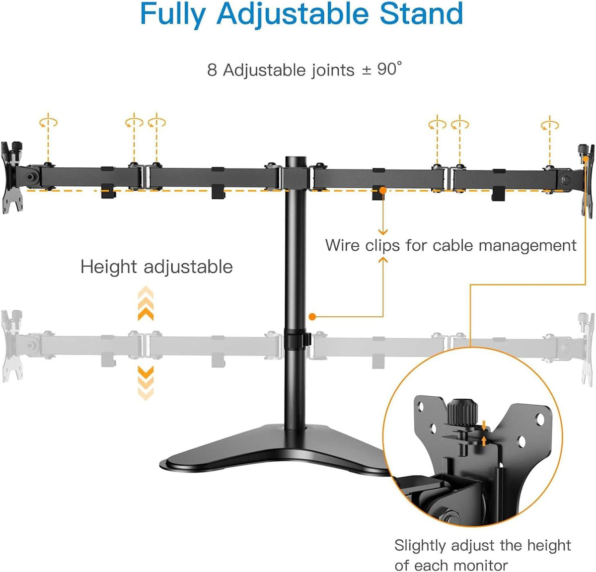 HUANUO Dual Monitor Stand for 13 to 32 Inch Screens, Free Standing Monitor Arm for 2 Screens Holds up to 17.6lbs, Fully Adjustable Dual Monitor Mount with Tilt, Swivel, Rotation, Max VESA 100x100 mm
