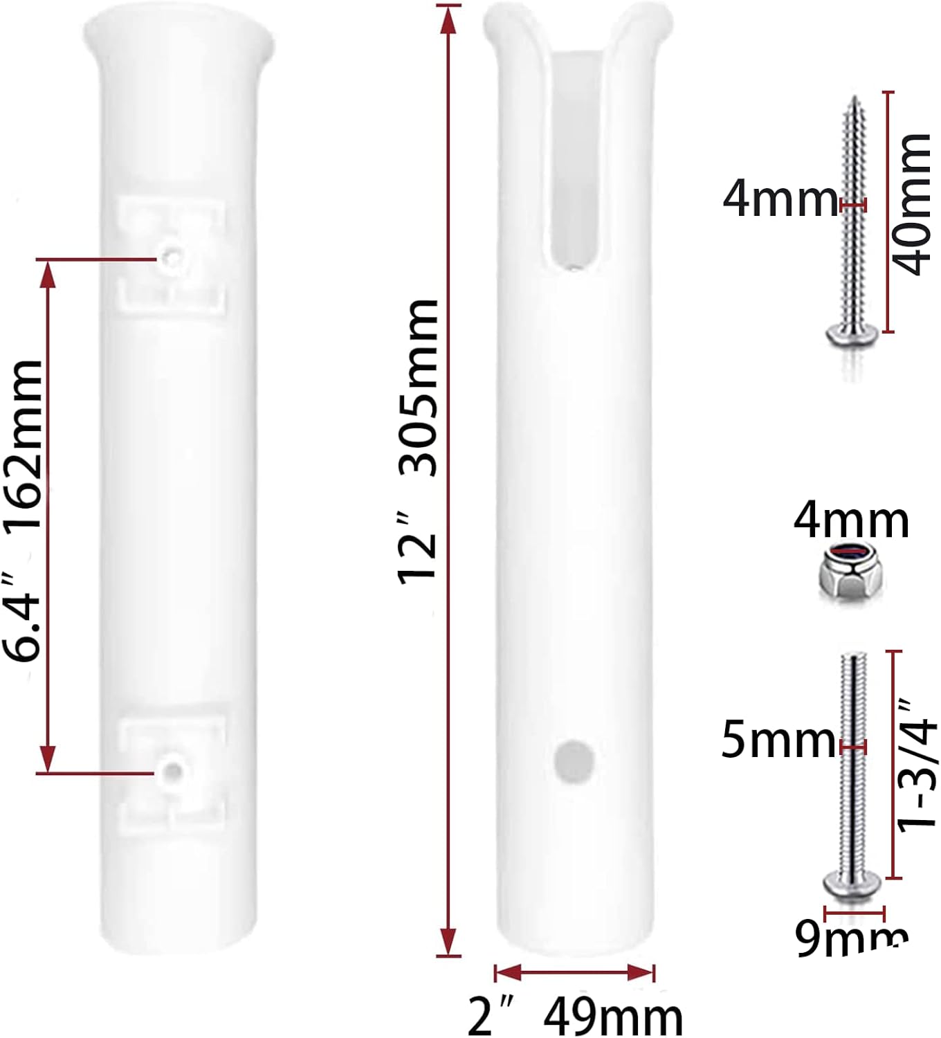 ISURE MARINE 2-Pole Black ABS Plastic Single Tube Multi-Function Fishing Rod Holder, 12" Width, 2" Inlet Diameter