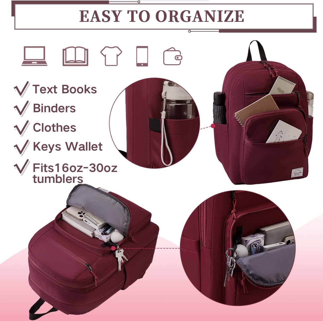 School Backpack for Men Women,Vaschy Lightweight School Bag Bookbag Casual Daypack for High School/College/Teens/Travel/Work