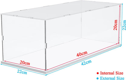 Thickened Clear Acrylic Display Case for Lego 10330 43268 76450 42170 10295 10353 Collectibles, Transparent Box Dustproof Protection with Wood-Plastic Base & String Light, Black Inside 40x20x20cm