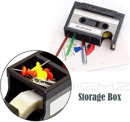 Creative Adhesive Tape Pen Holder Case, Retro Cassette Tape Dispenser Vase Brush Pot, Popular Pencil Desk Collection Tidy Organizer, Office Stationery Storage Container- Unique Gift (gray)