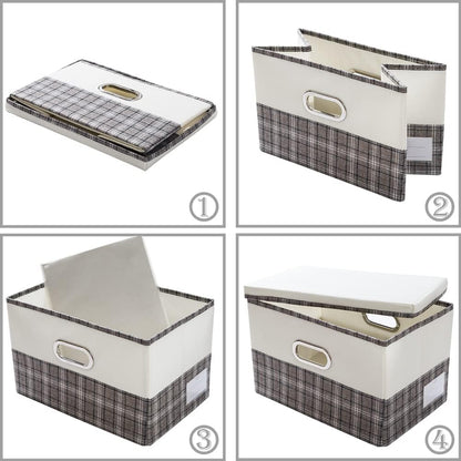 PRANDOM Large Foldable Storage Bin with Lid [1-Pack] Linen Fabric Decorative Storage Box Organizer Containers Basket Cube with Handles Divider for Bedroom Closet Office Living Room (17.7x11.8x11.8")