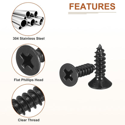 DTGN 100Pcs #6x1/2 Flat Head Wood Screws, 304 Stainless Steel Phillips Self Tapping Screws - Good for Woodworking, Furniture - Silver