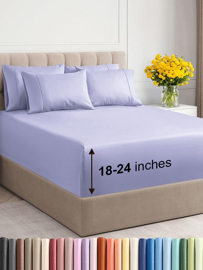 Extra Deep Queen Sheet Set - 6 Piece Breathable & Cooling Sheets - Hotel Luxury Bed Sheets Set - Easy & Secure Fit - Soft, Wrinkle Free & Comfy Sheets Set - White Sheet Set w/Extra Deep Pockets