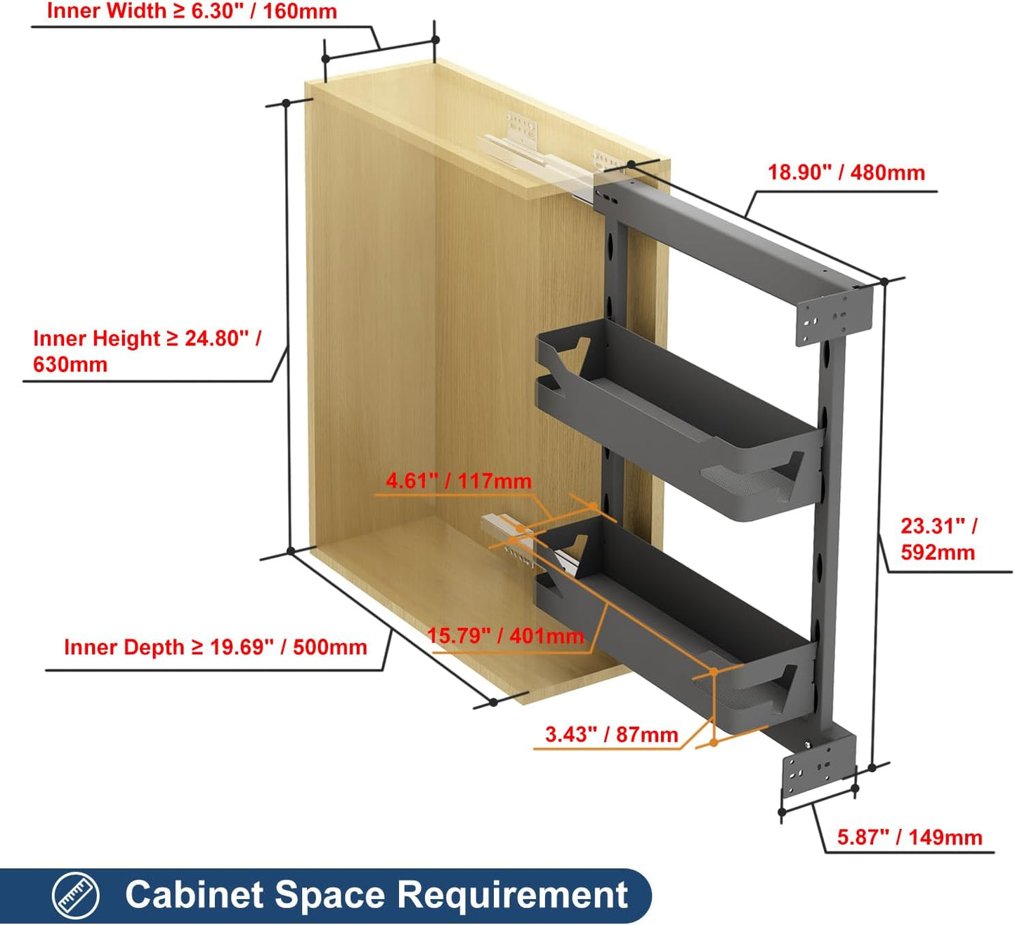 VADANIA Narrow Pull Out Cabinet Organizer, For 8" Cabinets