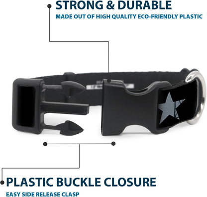 Buckle-Down PC-W21909-M Dog Collar Plastic Clip Buckle, 1"x11"-17", Star Black/White