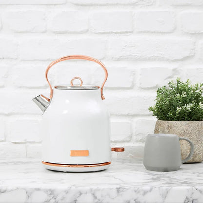 Haden 75041 Heritage 1.7 Liter (7 Cup) Stainless Steel Electric Kettle with Auto Shut-Off and Boil Dry Protection, Black/Copper