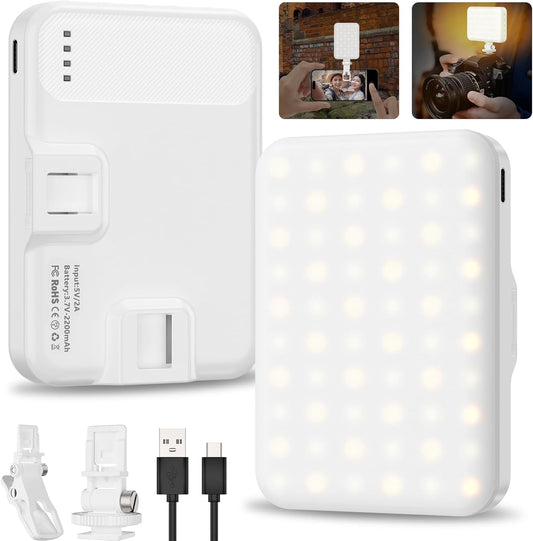 Anautin Selfie Light, 60 LED 2200mAh Rechargeable Clip Fill Video Light (White)
