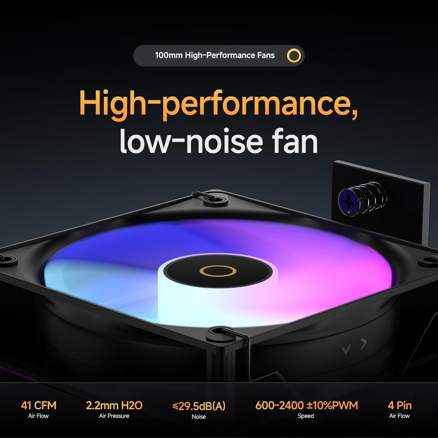 Gamma A40 ARGB WH CPU Cooler,100mm PWM Fan,133mm Height Single Tower Computer CPU Air Cooler,4 Copper Heat Pipes,ARGB Function,Fancy Top Cover,for Intel LGA 115X/1200/1700/1851&AMD AM4/AM5