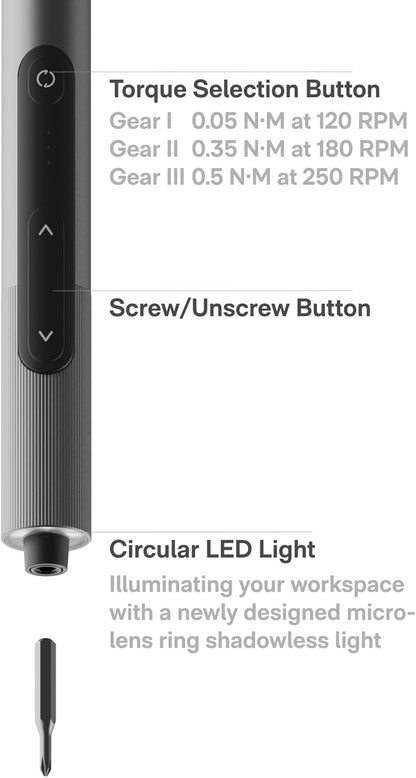 56-Piece Precision Electric Screwdriver Set, Mini Rechargeable Screwdriver with 3 Torque Settings, LED Light, High-Speed Motor for Electronics and DIY Repairs