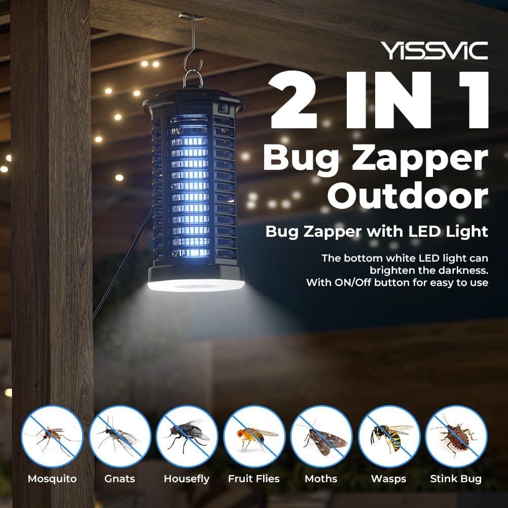 YISSVIC Bug Zapper Outdoor Indoor Waterproof Electric Mosquito Zapper Effective 4200V Plug in for Kitchen Patio Courtyard Garden Camping