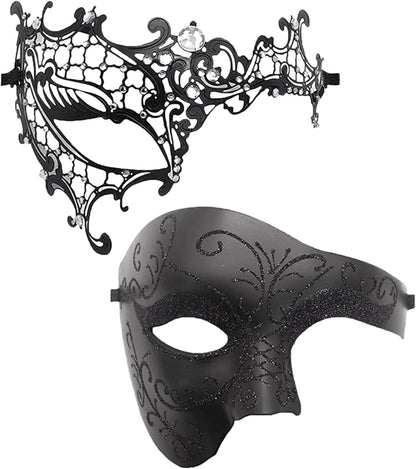 OIDEA Masquerade Mask Couples Set: Cosplay Venetian Party Mask One Eyed Half Face Mask Halloween Costume Mardi Gras Mask
