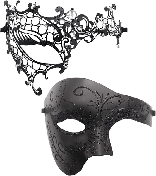 OIDEA Masquerade Mask Couples Set: Cosplay Venetian Party Mask One Eyed Half Face Mask Halloween Costume Mardi Gras Mask - PuriLite