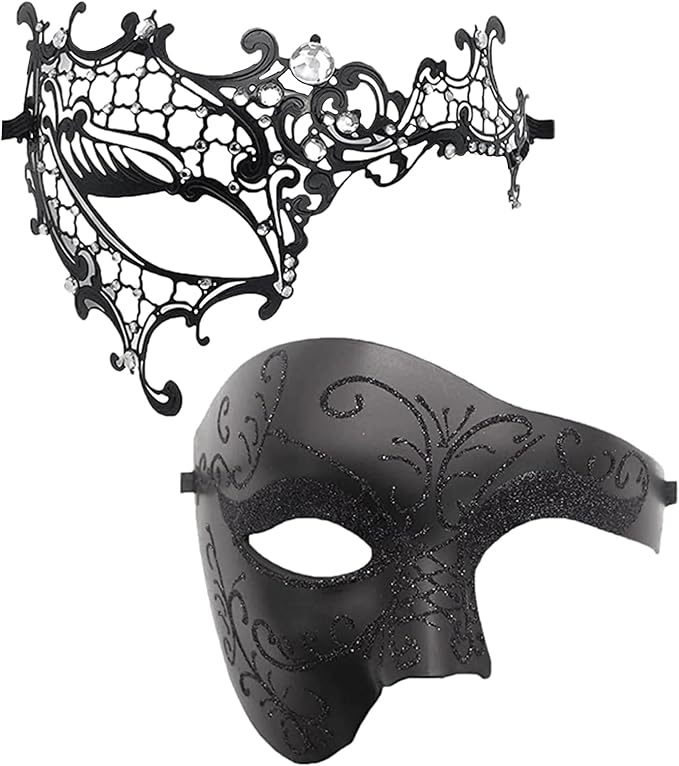 OIDEA Masquerade Mask Couples Set: Cosplay Venetian Party Mask One Eyed Half Face Mask Halloween Costume Mardi Gras Mask