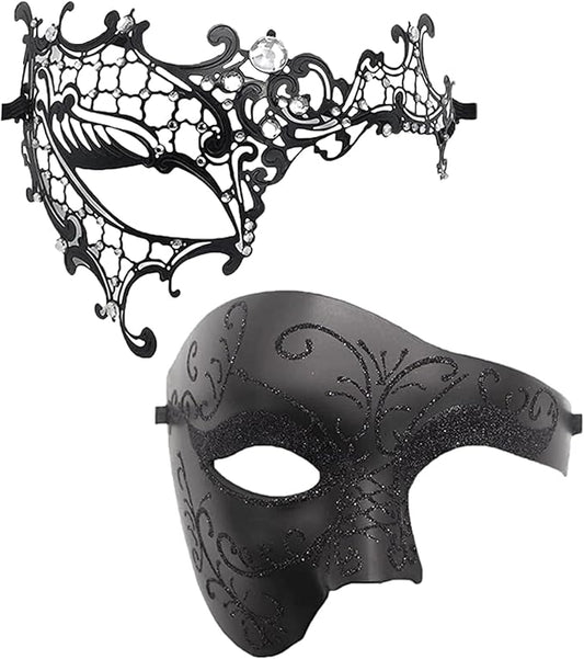 OIDEA Masquerade Mask Couples Set: Cosplay Venetian Party Mask One Eyed Half Face Mask Halloween Costume Mardi Gras Mask