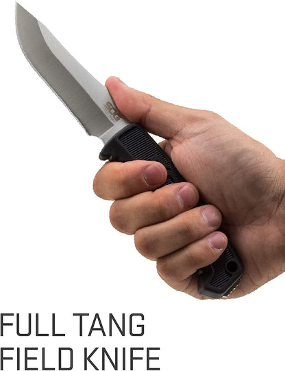 SOG Tactical Knife with Sheath - “Field Knife” Fixed Blade Knives FK1001-CP 4” Fixed Blade Knife with Full Tang Sharp Knife Blade + Survival Knife Grip, Black