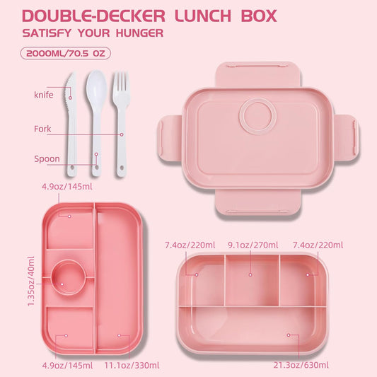 Bento Box Adult Lunch Box -2000 ML Stackable Bento Lunch Box Container with 8 Compartments,Leak-Proof Lunch Containers,Built-in Sauce Container,Utensils,Microwave/Dishwasher/Freezer - Pink