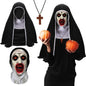 3Pcs Halloween Mask Headgear,Breathable Mesh Full Head Face Mask Creepiest Headwear Costume with Cross Necklace Cape