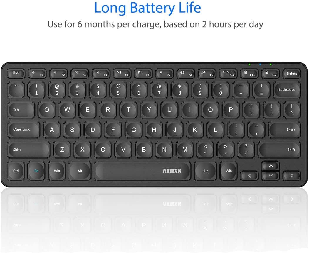 Arteck 2.4G Wireless Keyboard Ultra Slim and Compact Wireless Keyboard with Media Hotkeys for Computer/Desktop/PC/Laptop/Surface/Smart TV and Windows 10/8/ 7 Built-in Rechargeable Battery